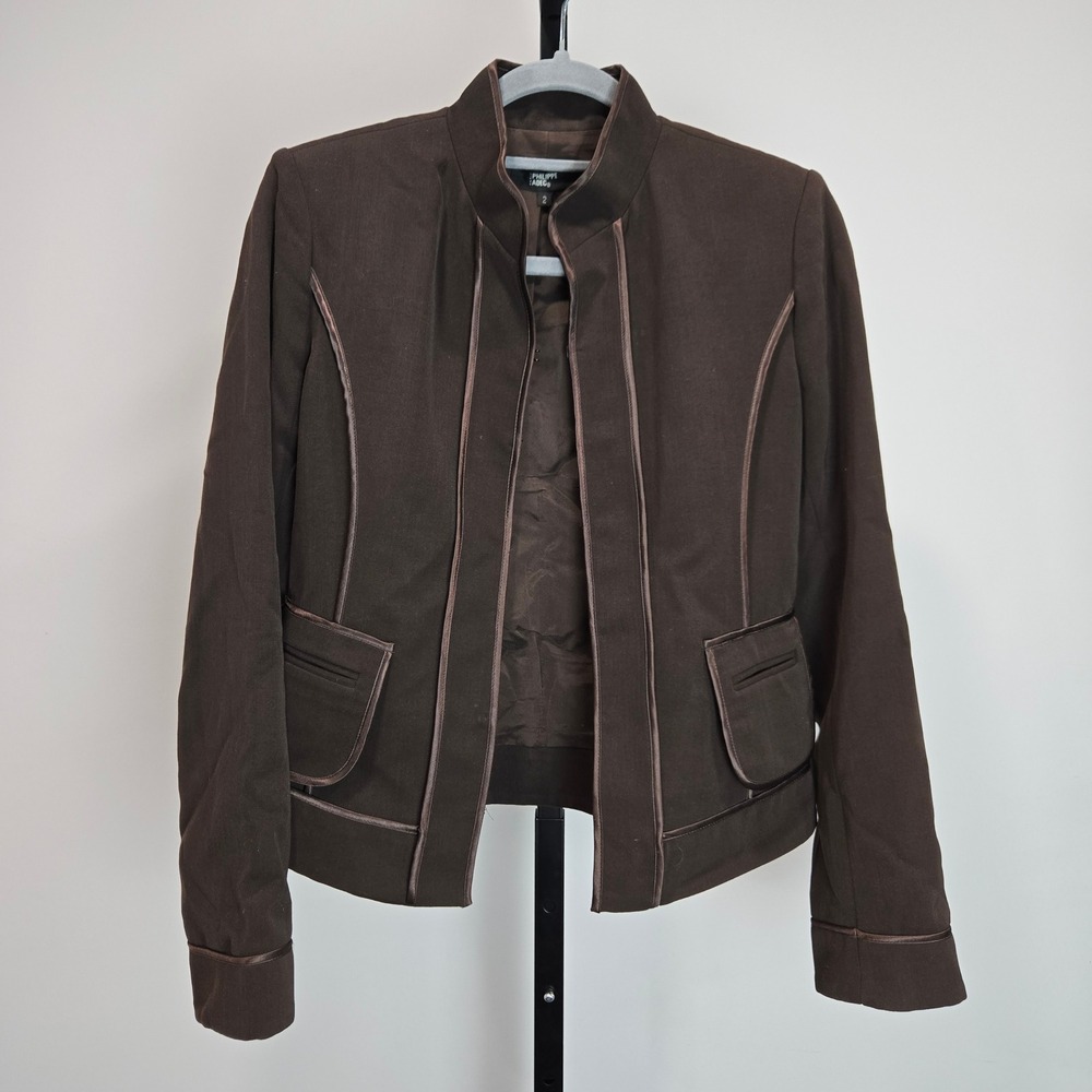Philippe Adec Paris Brown Wool Piping Blazer Jacket 2 Dark Academia Equestrian
